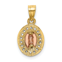 14K Two-Tone Gold Lady Guadalupe Pendant with CZ Accents and Polished Finish