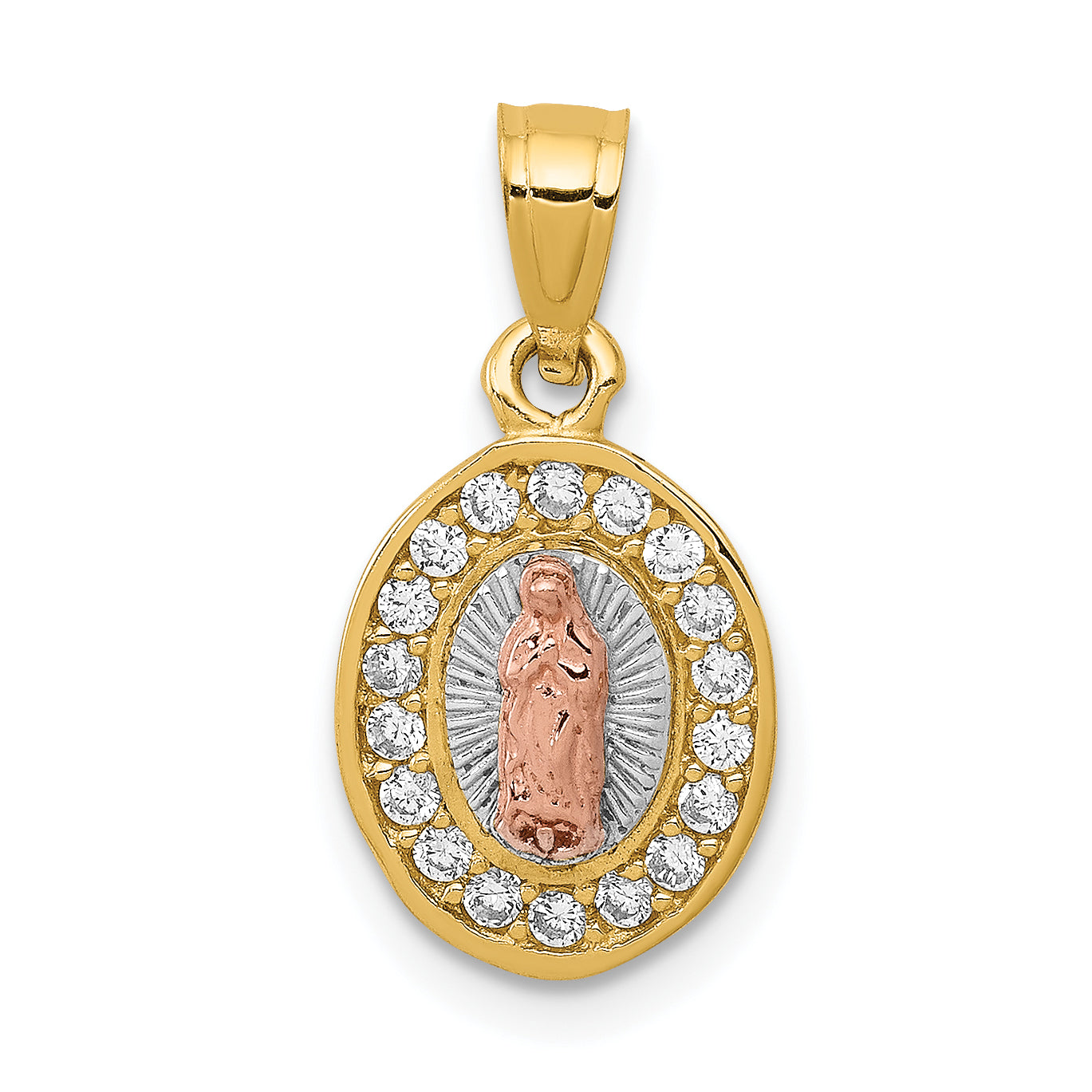 14K Two-Tone w/White Rhodium D/C CZ Lady Guadalupe Pendant