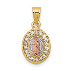 14K Two-Tone w/White Rhodium D/C CZ Lady Guadalupe Pendant