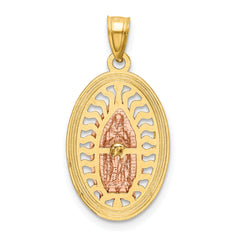 14K Two-Tone Gold Lady of Guadalupe Charm with White Rhodium Accents, Polished Finish
