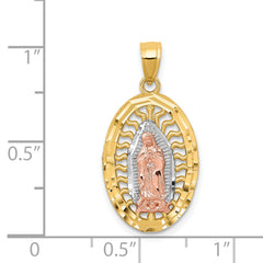 14K Two-Tone Gold Lady of Guadalupe Charm with White Rhodium Accents, Polished Finish