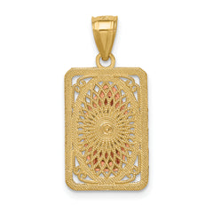 14K Two-Tone Gold Lady of Guadalupe Pendant with Rhodium Accents, Polished Finish