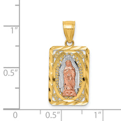14K Two-Tone Gold Lady of Guadalupe Pendant with Rhodium Accents, Polished Finish