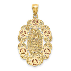 14K Two-Tone Gold Lady of Guadalupe Pendant with White Rhodium and Polished Finish