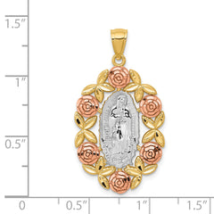 14K Two-Tone Gold Lady of Guadalupe Pendant with White Rhodium and Polished Finish