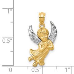 14K Gold and Rhodium Praying Angel Pendant with Diamond-Cut Polished Finish