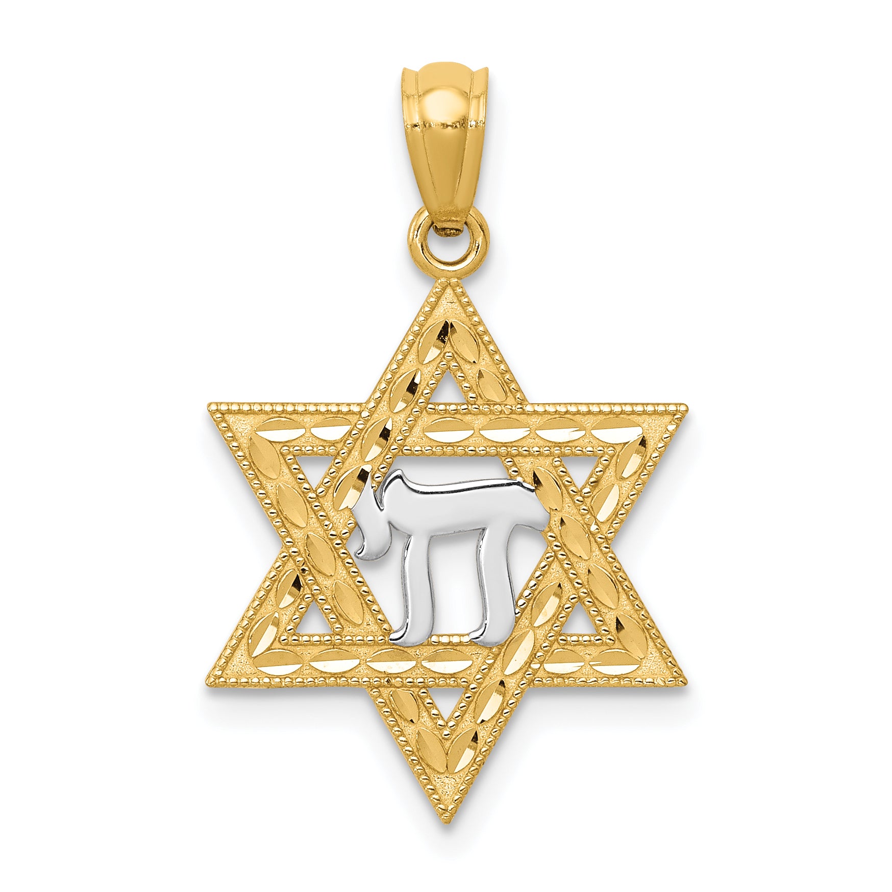 14k w/Rhodium Star of David w/Chai Pendant