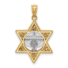 14K Two-Tone Gold Star of David and Menorah Pendant with Polished Finish