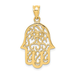 14K Gold Polished Filigree Hamsa Pendant with 3D Detailing