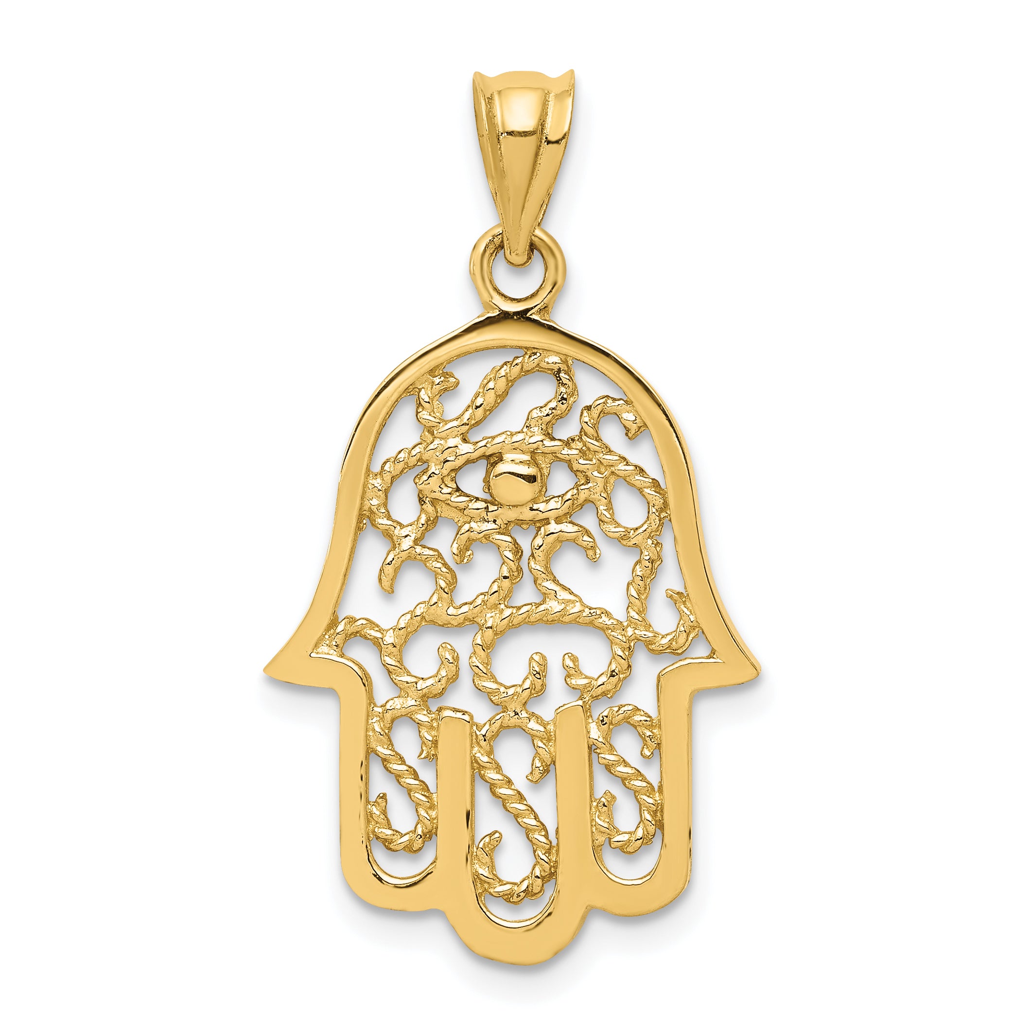 14k Polished Filigree Hamsa Pendant