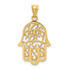 14k Polished Filigree Hamsa Pendant