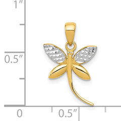 14K Gold & Rhodium Dragonfly Pendant with Polished Diamond-Cut Finish