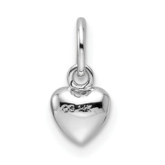 **14K White Gold Polished 3D Heart Charm Elegant Rhodium Finish**