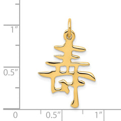 14K Gold Polished Chinese Long Life Charm Menâââ‰â¢s Pendant Elegant Design