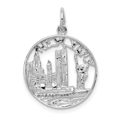14K White Gold New York Skyline Charm with Polished Rhodium Finish