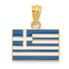 14K Gold Greece Flag Pendant with Enameled Detailing Solid and Casted Design
