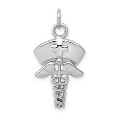 14K White Gold Nurse Charm with Rhodium Plating Elegant and Durable Design
