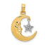 14K Two-Tone Gold Polished Moon and Star Pendant Elegant Solid Design