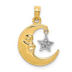 14K Two-Tone Gold Polished Moon and Star Pendant Elegant Solid Design
