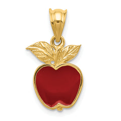 14K Gold Apple Pendant with Red Enamel Polished Finish