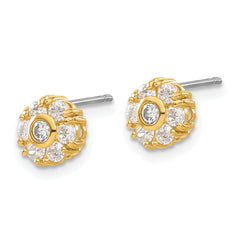 Gold-Plated CZ Flower Earrings with Polished Finish Elegant, Feminine Design