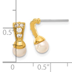 Gold-Plated Drop Earrings with Simulated Pearl & CZ, Polished Finish