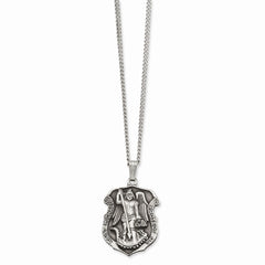Rhodium-Plated St. Michael Medal Necklace 24 Elegant Unisex Design