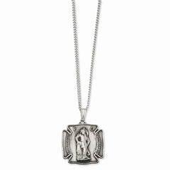 Rhodium-Plated St. Florian Medal Necklace 24in Elegant Design by Sophia Jewelers