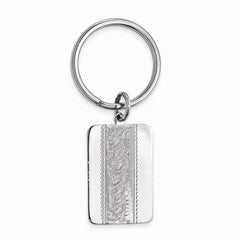 Rhodium-Plated Men's Key Ring with Swirl Pattern Center
