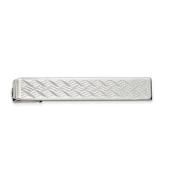 Rhodium Polished Men's Chevron Tie Bar Engravable Gift Ready