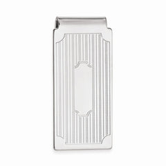 Rhodium-Plated Men's Money Clip with Modern Lines by Sophia Jewelers