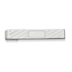 Rhodium Polished Men's Tie Bar with Engravable Center Square
