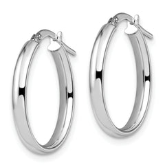 14K White Gold Polished Oval Hoop Earrings with Rhodium Finish and Lifetime Guarantee