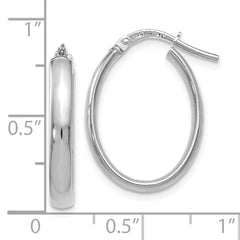 14K White Gold Polished Oval Hoop Earrings with Rhodium Finish and Lifetime Guarantee