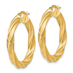 14K Gold Twisted Hoop Earrings with Polished Scratch-Finish Elegant & Lightweight