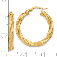 14K Gold Twisted Hoop Earrings with Polished Scratch-Finish Elegant & Lightweight
