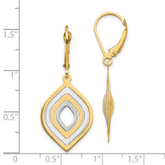 14K Gold Rhodium-Plated Leverback Dangle Earrings Polished Finish, Laser-Cut Design