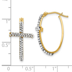 14K Gold Swarovski Crystal Cross Hoop Earrings with Polished Finish