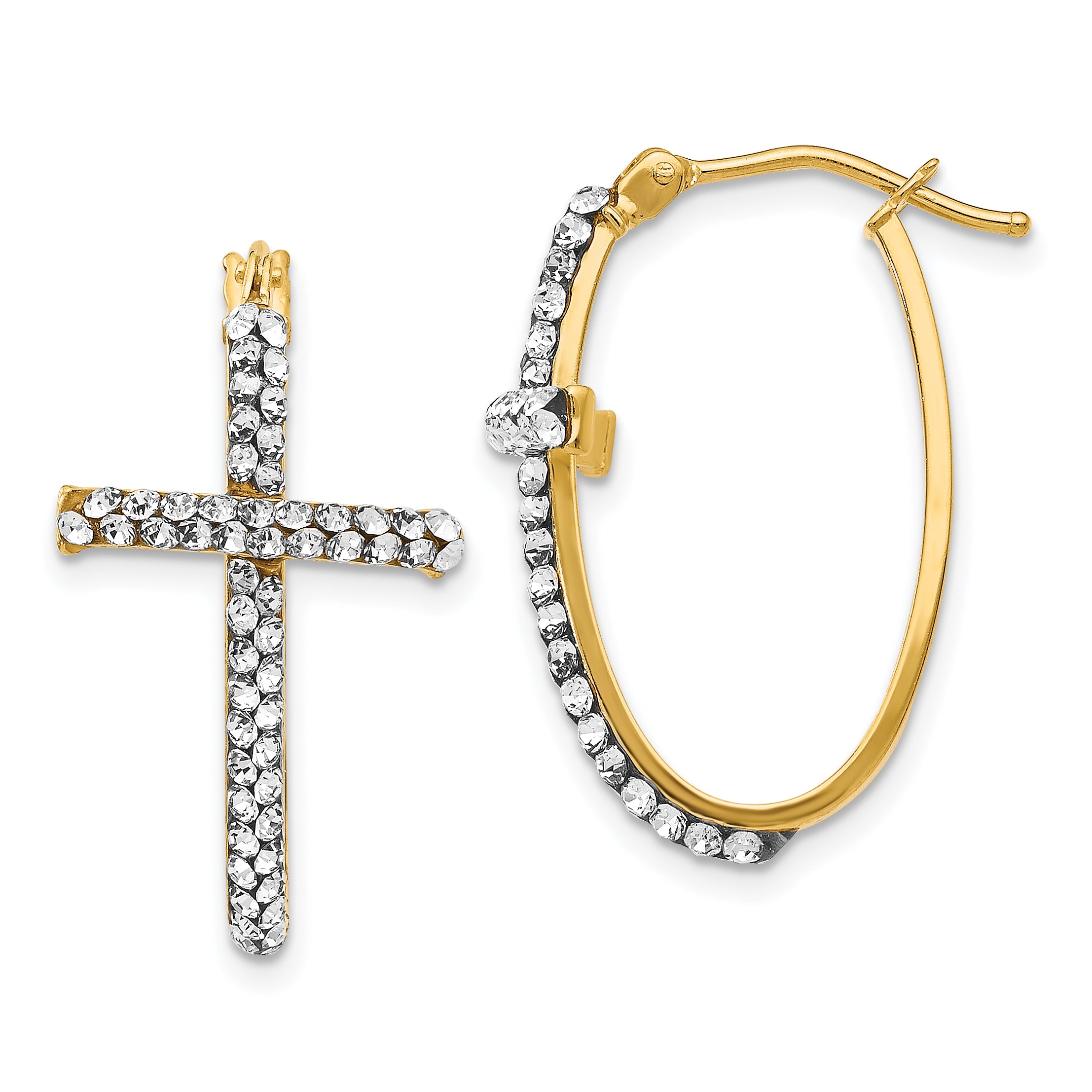 14K Crystals from Swarovski Polished Cross Hoop Earrings