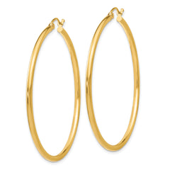 14K Gold Polished Hollow Hoop Earrings with Hinged Closure Elegant 2mm Thin