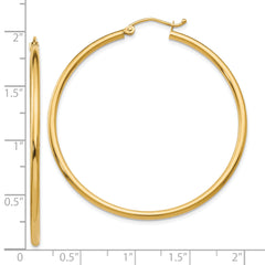 14K Gold Polished Hollow Hoop Earrings with Hinged Closure Elegant 2mm Thin