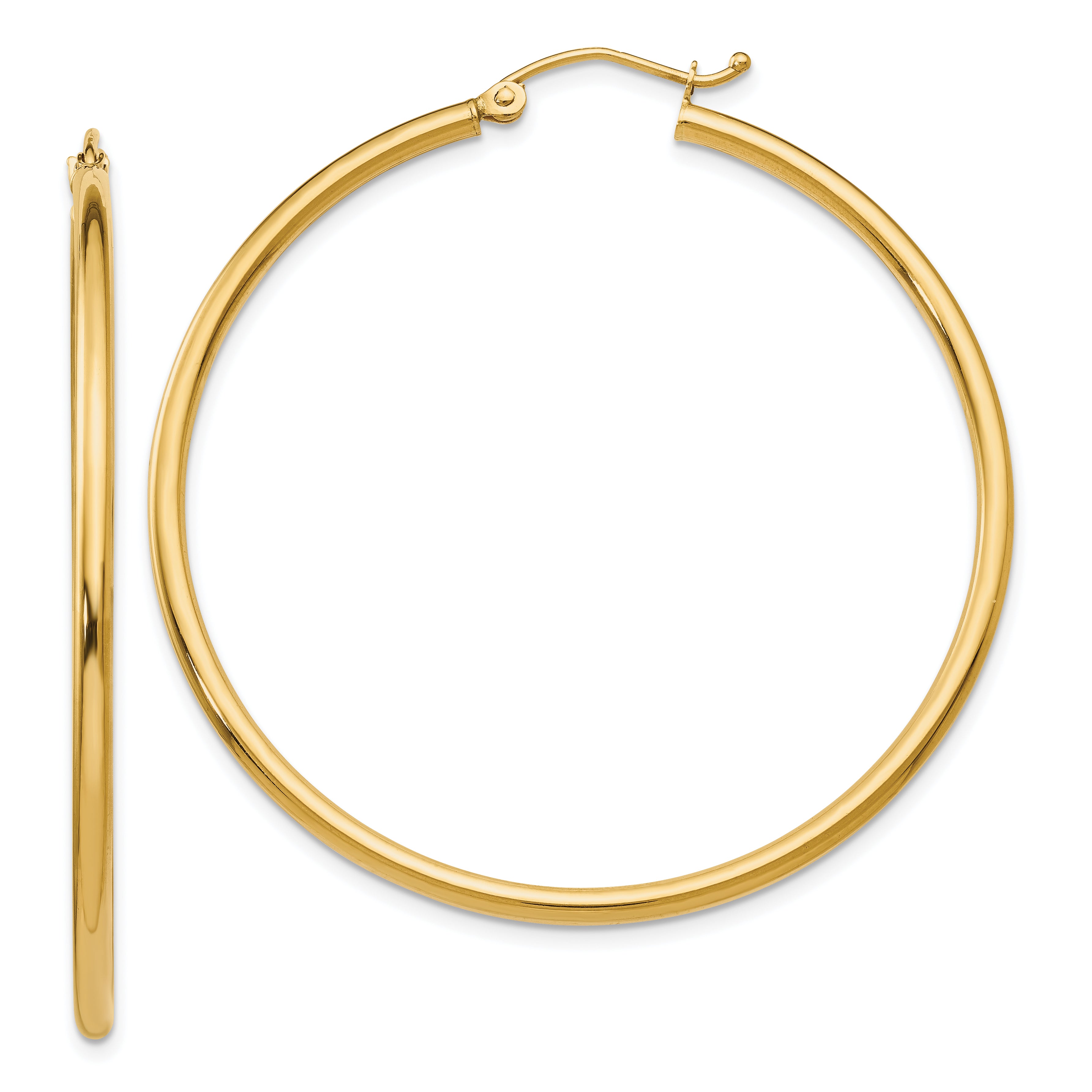 14K 2mm Polished Hinged Hoop Earrings
