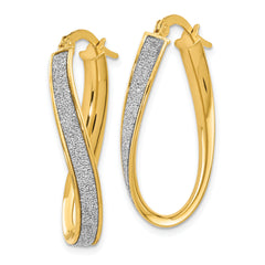 14K Gold Polished Oval Twist Hoop Earrings with Glimmer Finish, Nickel-Free