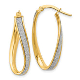 14K Polished Glimmer Infused Oval Twist Hoop Earrings