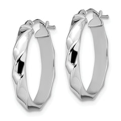 14K White Gold Twisted Oval Hoop Earrings with Polished Finish