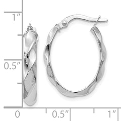 14K White Gold Twisted Oval Hoop Earrings with Polished Finish