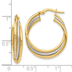 14K Two-Tone Gold Twisted Hoop Earrings with Polished & Textured Finish