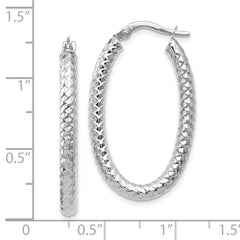 14K White Gold Polished & Textured Hoop Earrings, Lightweight & Elegant