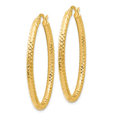 14K Gold Oval Hoop Earrings with Textured Polished Finish Lightweight and Elegant