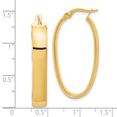 14K Gold Polished Oval Hoop Earrings with Hollow Design 35mm